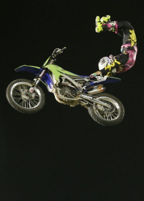 Jumper bike or Superbike and stuntman performing stunt in the air